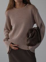 CHUNKY RIB SWEATER - NATURAL & BROWN