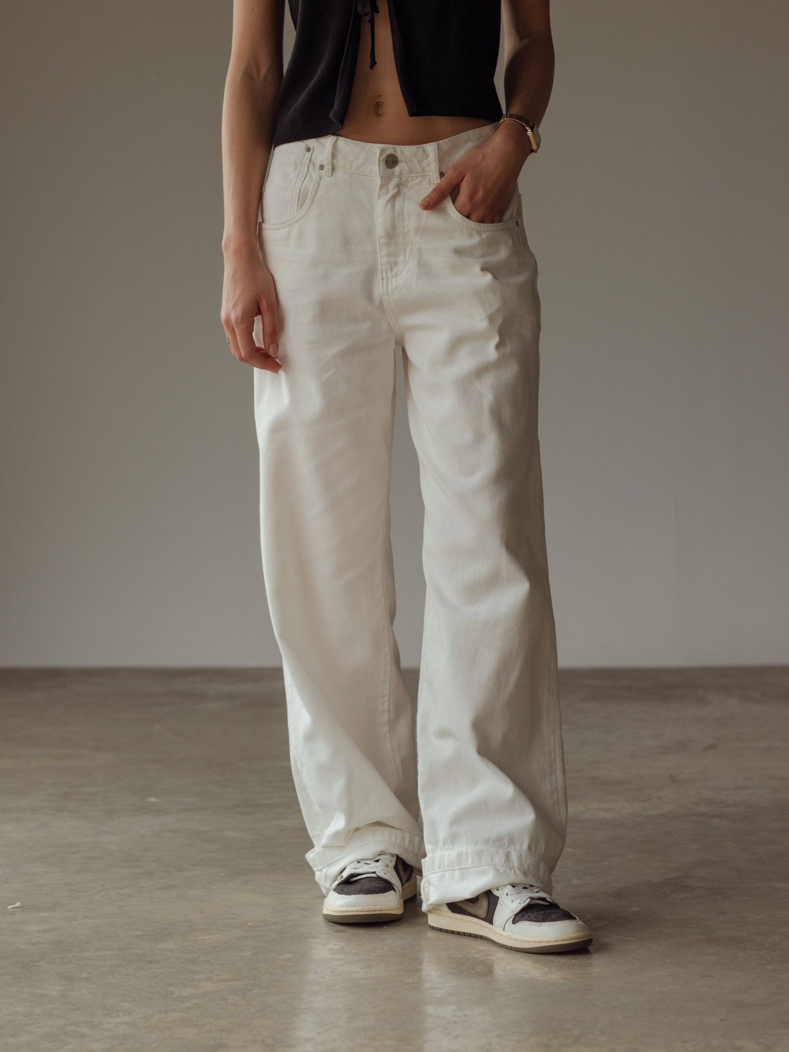 Pantalon Tiro Jeans Tiro Alto Blanco Tiro Alto Pantalon De