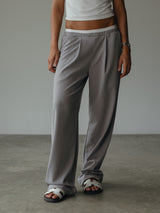 WIDE LEG BAND PANT - LIGHT GRAY