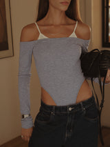 DOUBLE LAYER BODYSUIT - JASPE GRAY & CREAMY