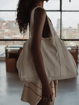 CONTRAST DENIM TOTE BAG - NATURAL