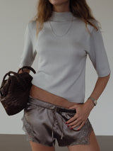 TALL COLLAR KNIT T-SHIRT - LIGHT GRAY