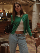 ASYMMETRIC BUTTON CARDIGAN - BRIGHT GREEN