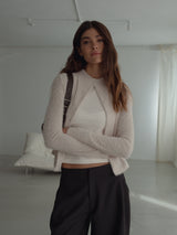 ROUND NECK CARDIGAN - SOFT WHITE