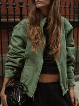 BUBBLE DENIM JACKET - PESTO