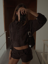 SUEDE BOXY JACKET - ESPRESSO