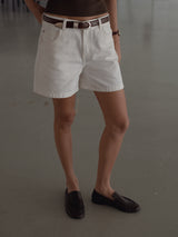 STRAIGHT DENIM JORT - CREAMY WHITE