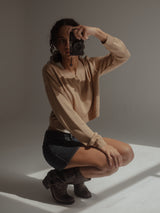 ONE HALF V-NECK KNIT SWEATER - SEPIA