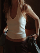 HALTER RIB TOP - SOFT WHITE