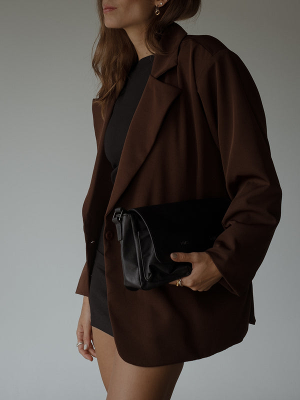 CROSS FRONT BIG BLAZER - ESPRESSO