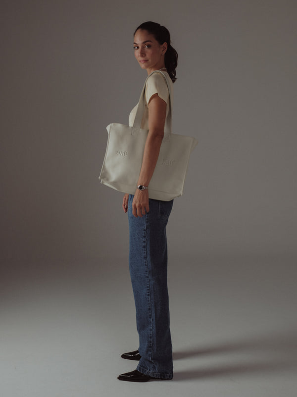 VEGAN LEATHER TOTE BAG - CREAMY