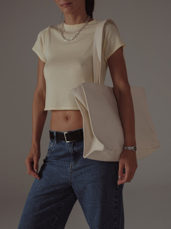 VEGAN LEATHER TOTE BAG - CREAMY