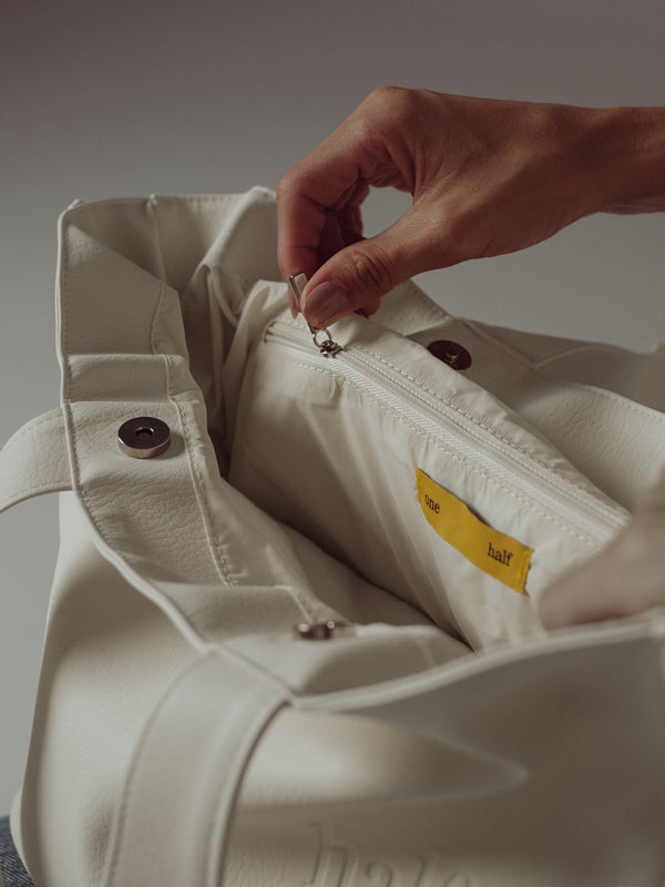 VEGAN LEATHER TOTE BAG - CREAMY