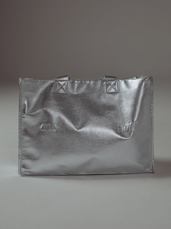 VEGAN LEATHER TOTE BAG - GLOSSY GRAY