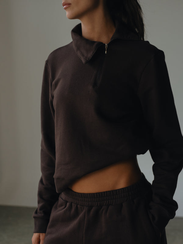 SIDE COLLAR SWEATER - ESPRESSO