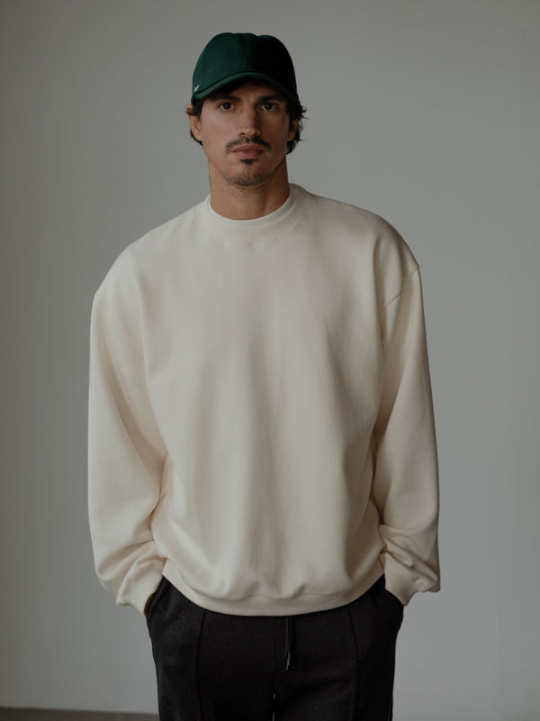 MEN COZY CREWNECK SWEATSHIRT - CREAMY