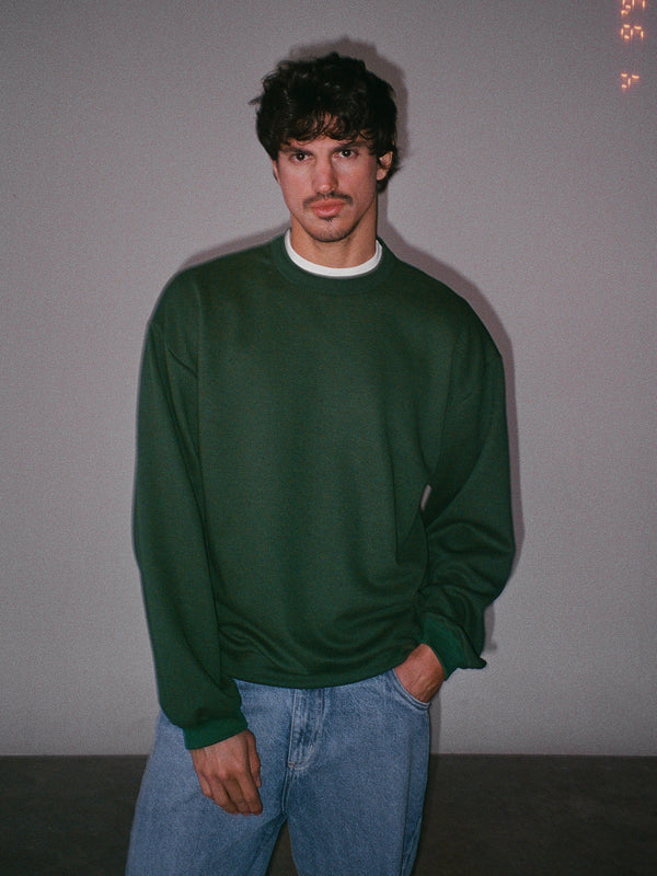 MEN COZY CREWNECK SWEATSHIRT - MYSTIC GREEN