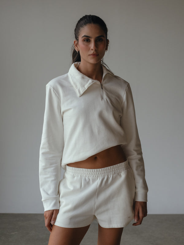 SIDE COLLAR SWEATER - SOFT WHITE