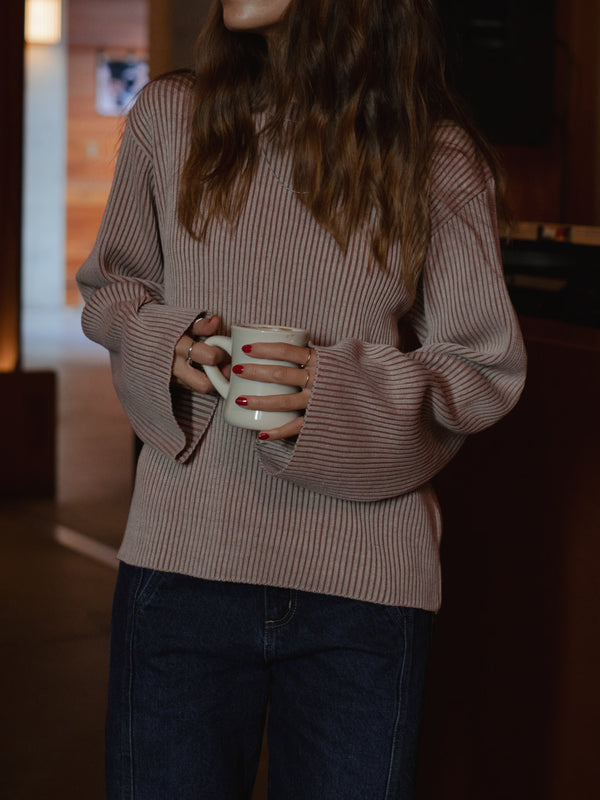 CHUNKY RIB SWEATER - NATURAL & BROWN