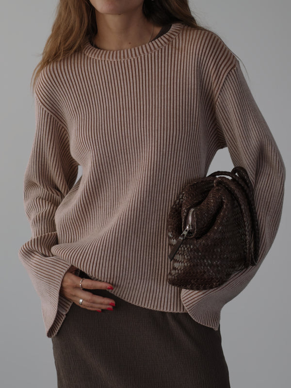 CHUNKY RIB SWEATER - NATURAL & BROWN