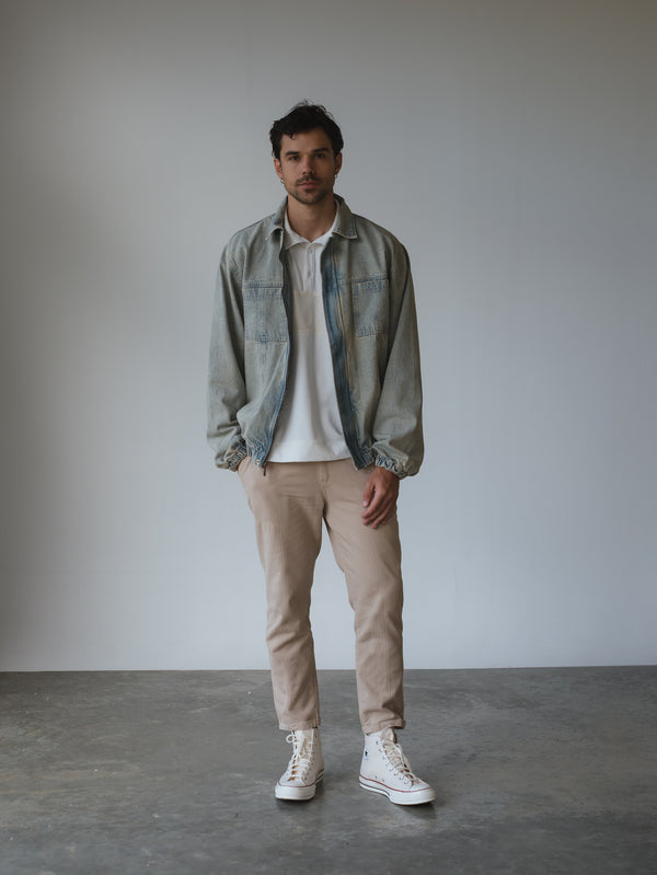 MEN LONG SLEEVE CONTRAST POLO - CREAMY & LATTE