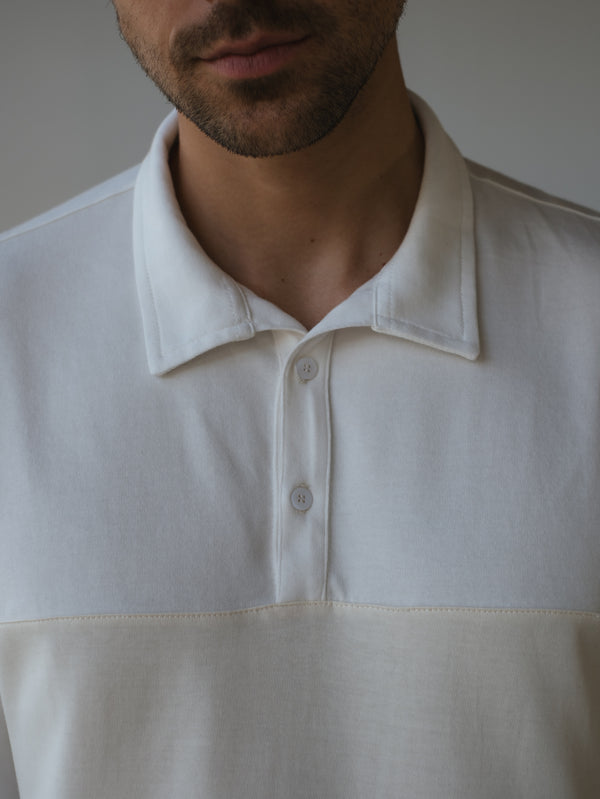MEN LONG SLEEVE CONTRAST POLO - CREAMY & LATTE
