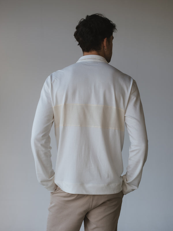 MEN LONG SLEEVE CONTRAST POLO - CREAMY & LATTE