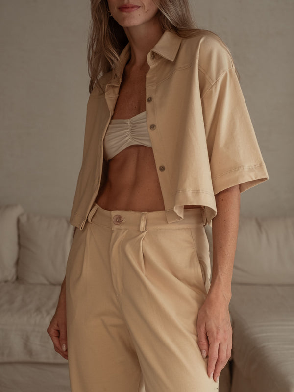 CROPPED OXFORD SHIRT - SAND