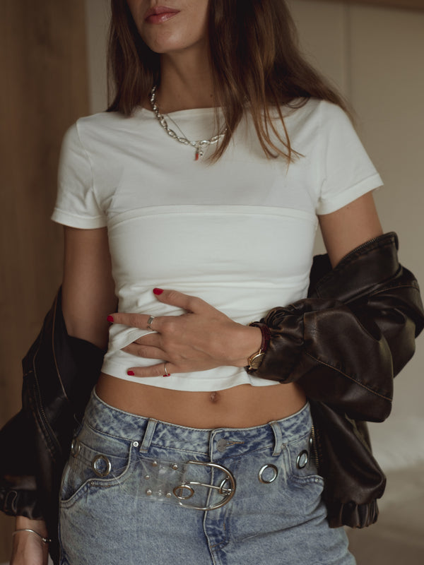 STRAPLESS DOUBLE T-SHIRT - SOFT WHITE