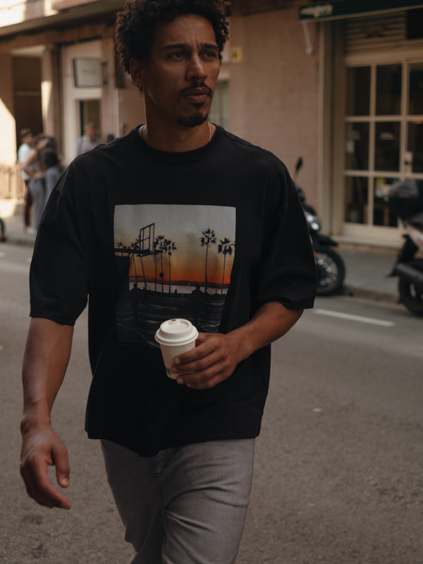 L.A SUNSET MEN PHOTOGRAPHY T-SHIRT - BLACK