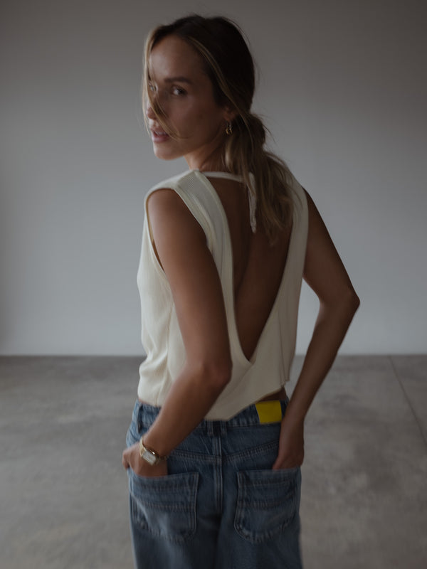 LOOSE KNIT TANK TOP - VANILLA