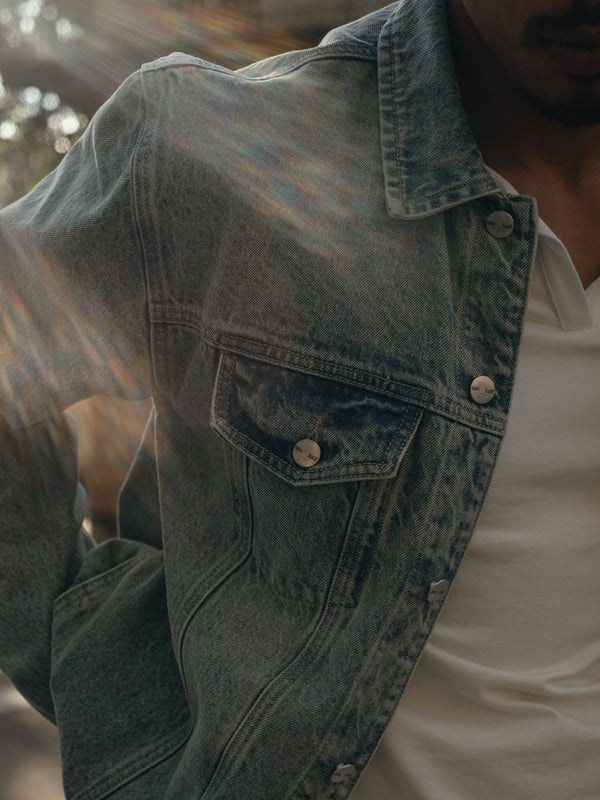 DENIM OVERSIZED JACKET - DIRTY CLEAR BLUE
