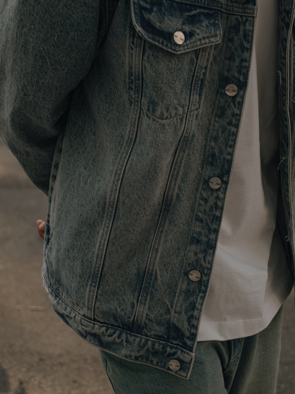 DENIM OVERSIZED JACKET - DIRTY CLEAR BLUE