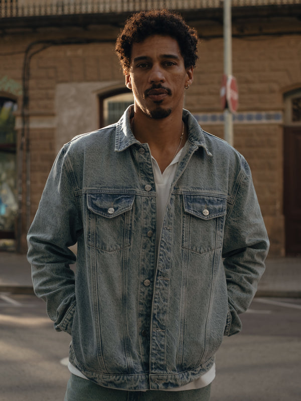 DENIM OVERSIZED JACKET - DIRTY CLEAR BLUE