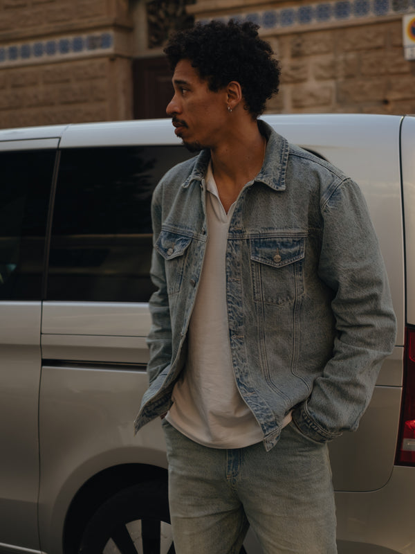 DENIM OVERSIZED JACKET - DIRTY CLEAR BLUE