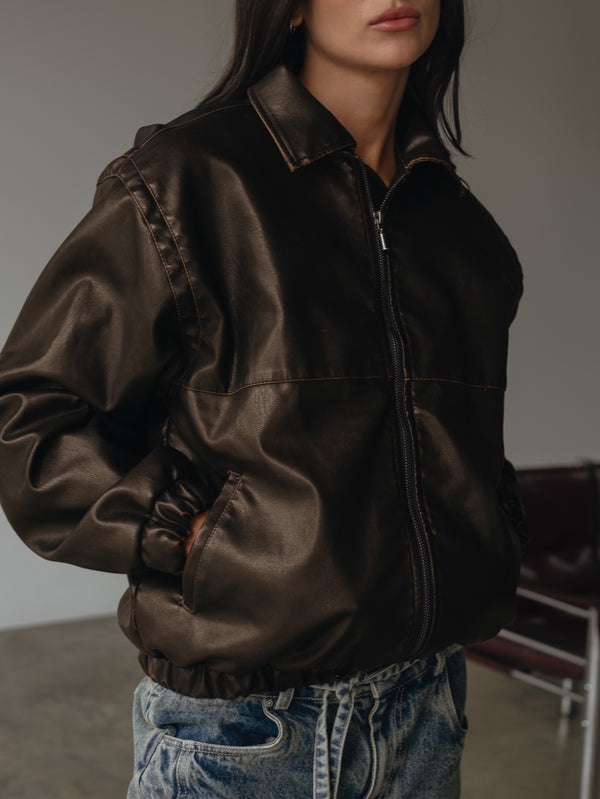 VINTAGE LEATHER CARGO JACKET - ESPRESSO
