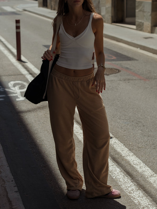 LIGHT TEXTURE PANTS - MOCCA