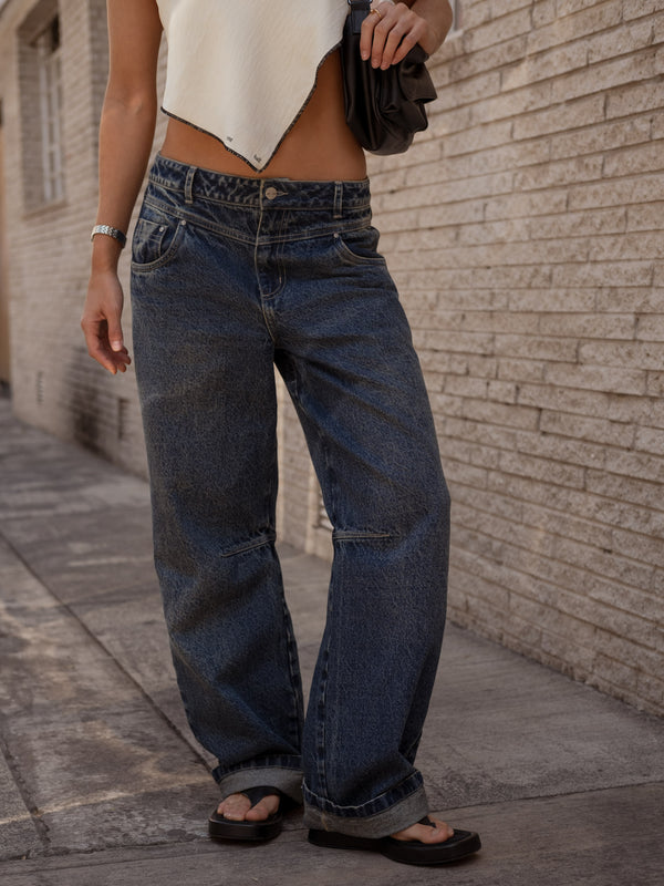 DOUBLE WAISTBAND JEAN  - DIRTY CLASSIC BLUE