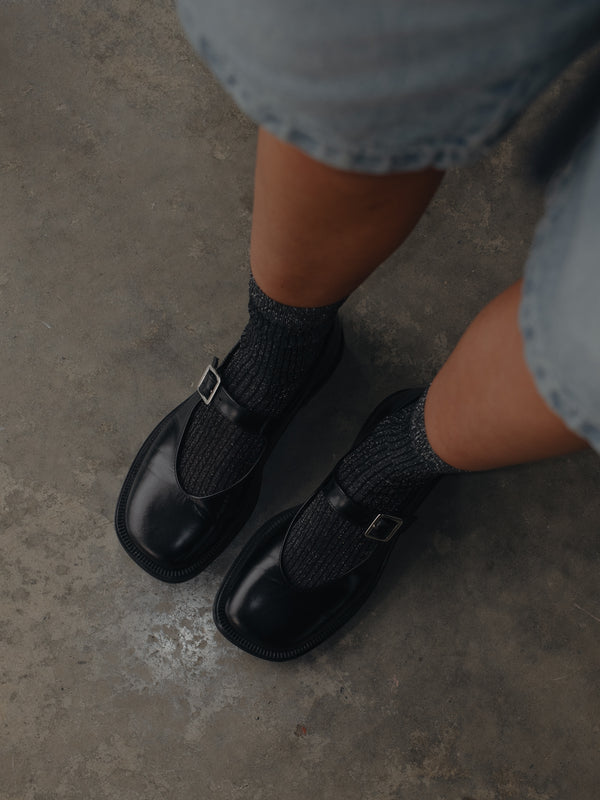 MESH SHINY SOCKS - BLACK