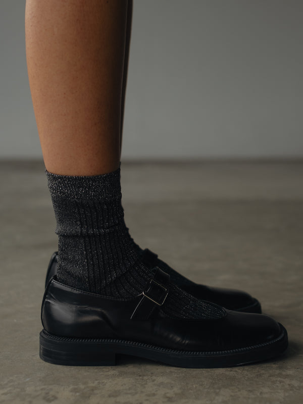 MESH SHINY SOCKS - BLACK