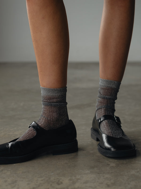 MESH SHINY SOCKS - PLATINUM