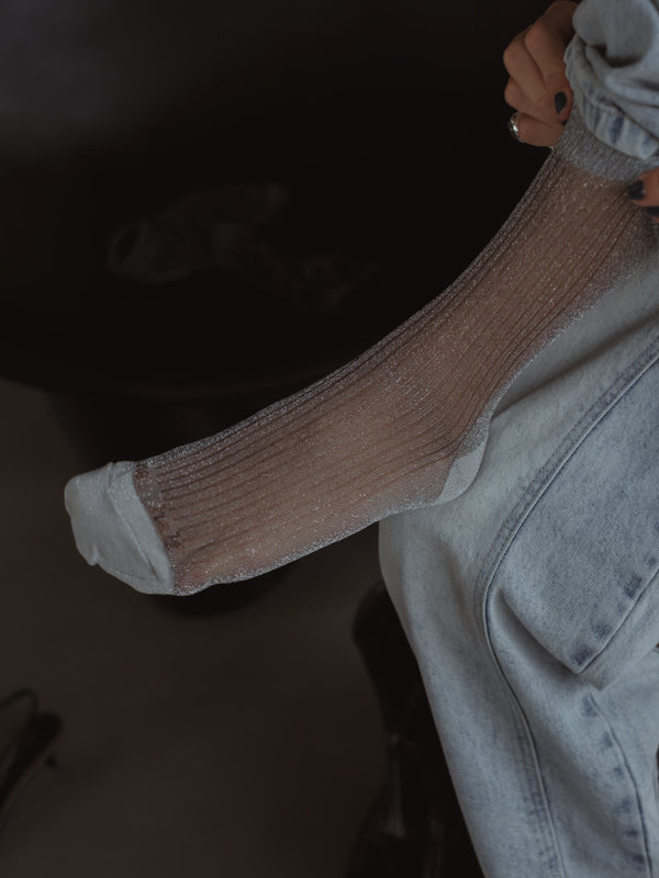 MESH SHINY SOCKS - PLATINUM