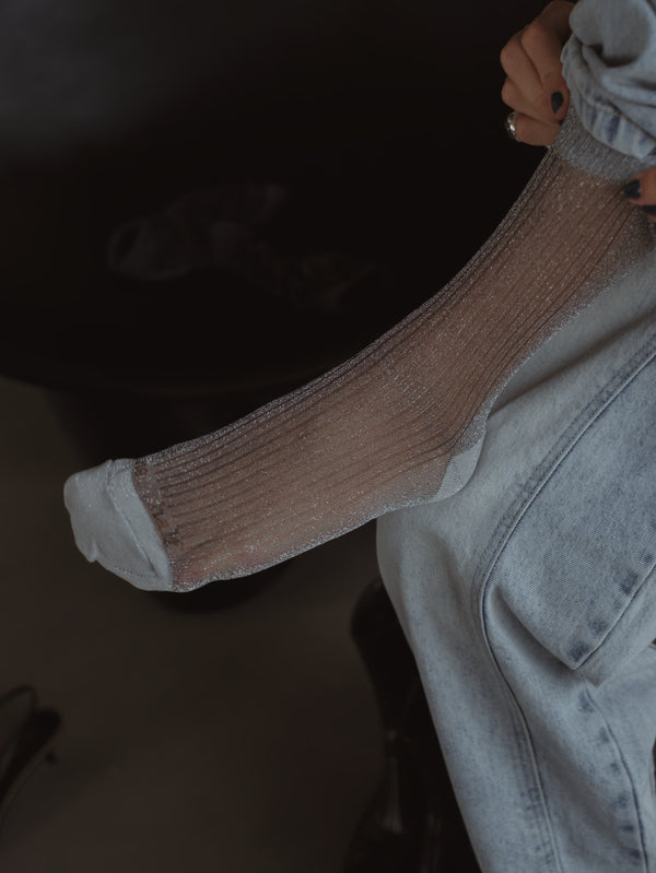 MESH SHINY SOCKS - PLATINUM
