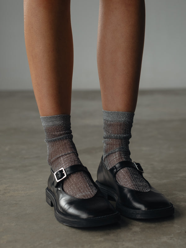 MESH SHINY SOCKS - PLATINUM
