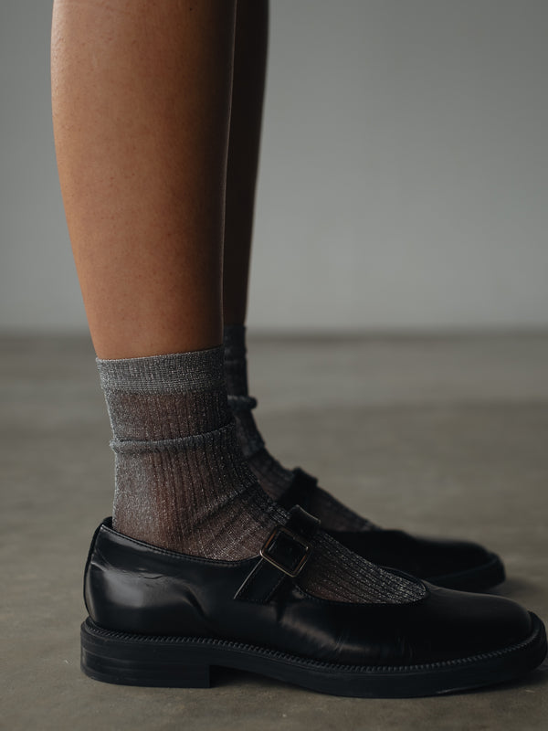 MESH SHINY SOCKS - PLATINUM
