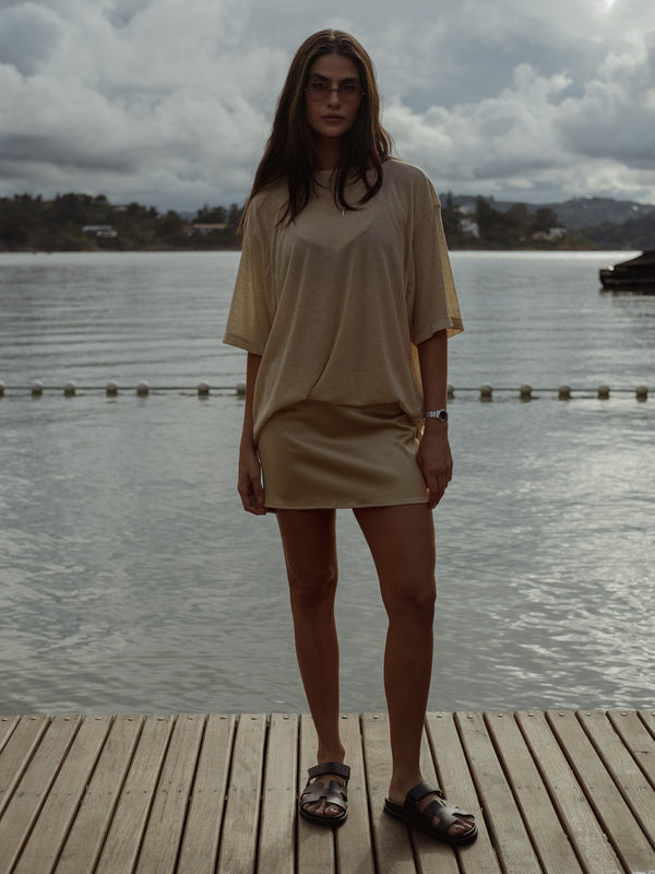 SATIN MINI SKIRT - STONE