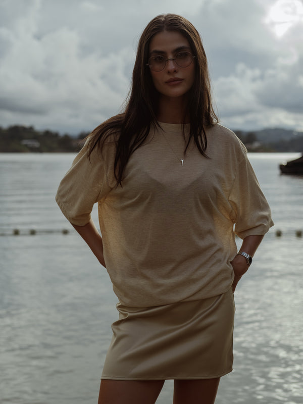 SATIN MINI SKIRT - STONE