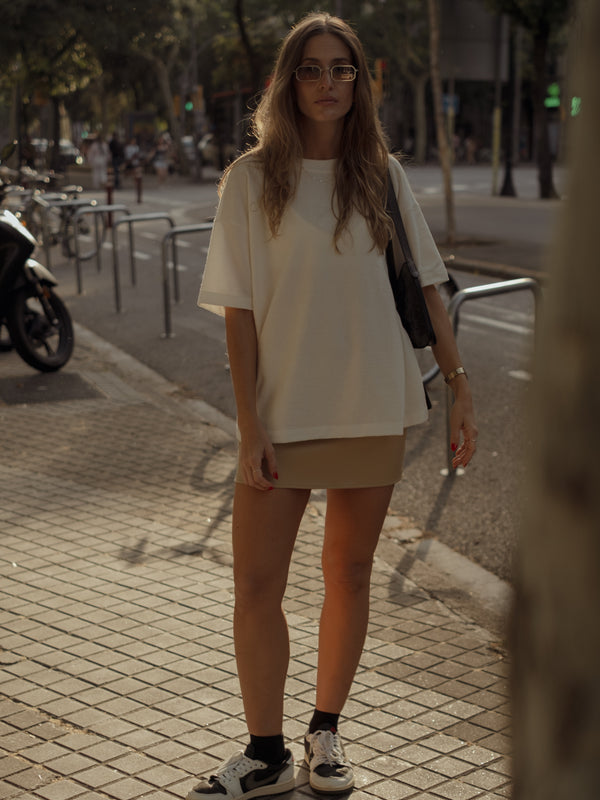 SATIN MINI SKIRT - STONE