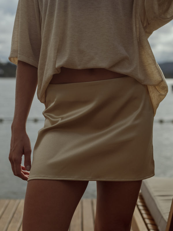 SATIN MINI SKIRT - STONE