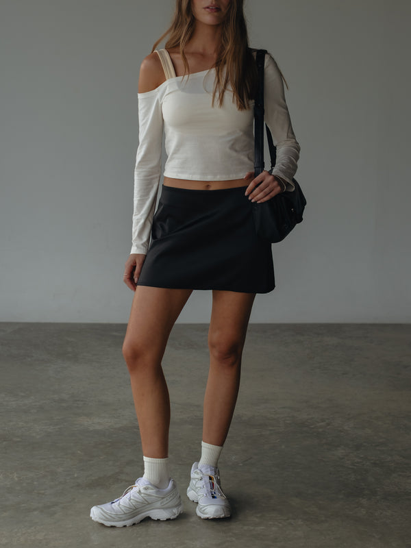 SATIN MINI SKIRT - BLACK